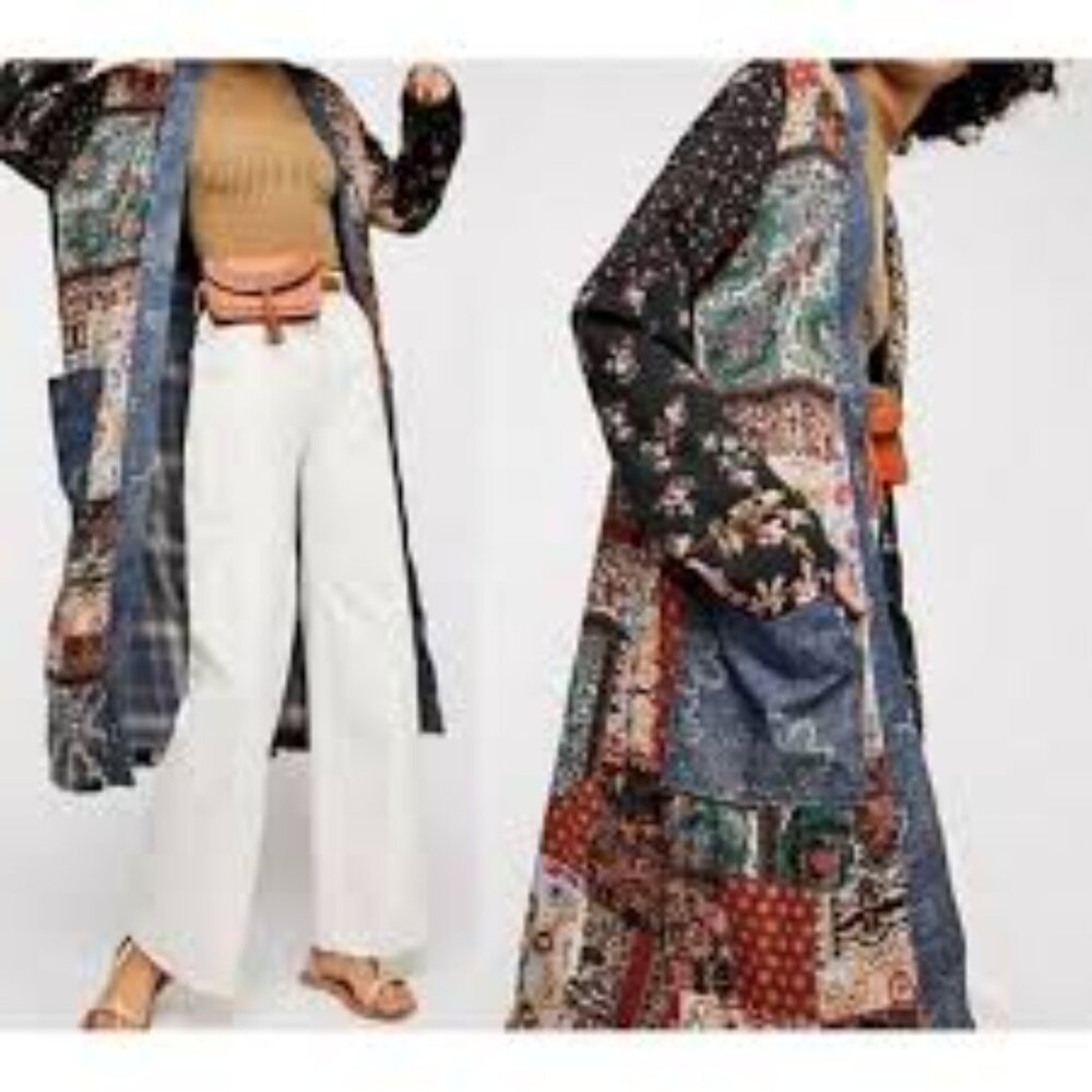 ✨️NWOT! RARE! Free People Song Bird Patchwork BOHO Duster Kimono Coat!